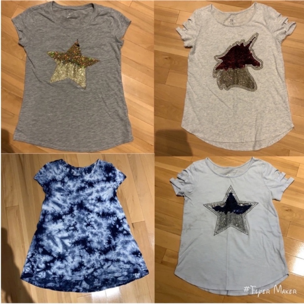 4 Girl’s Justice Short Sleeve Flip Sequins Graphic Tees Bundle- size 12